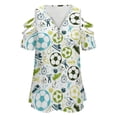thumbnail image 4 of Sport Sketch Soccer Pattern Womens Summer V Neck Zipper Top Short Sleeve T Shirt Off Shoulder Top Casual Classy Loose Shirts, 4 of 7