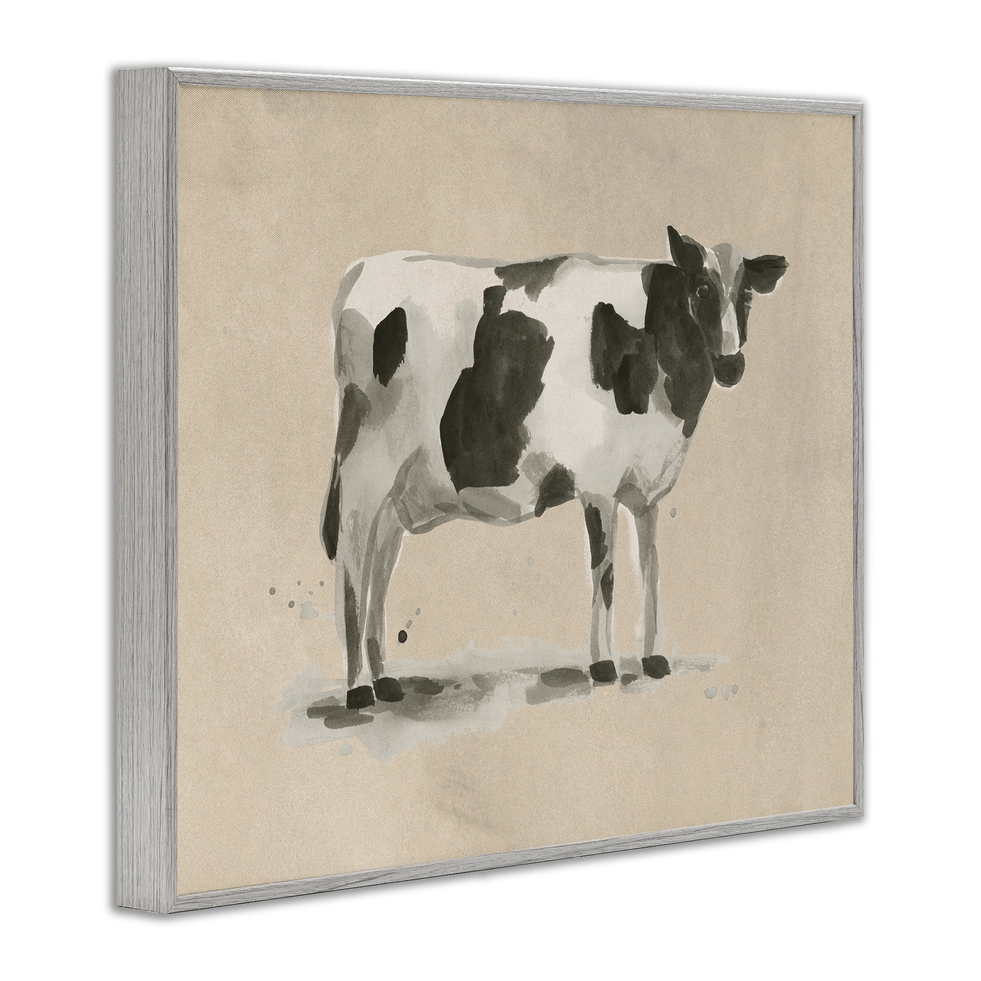 Stupell Industries Traditional Cow on Beige Animals & Insects Painting Gray Framed Art Print Wall Art, 30 x 24