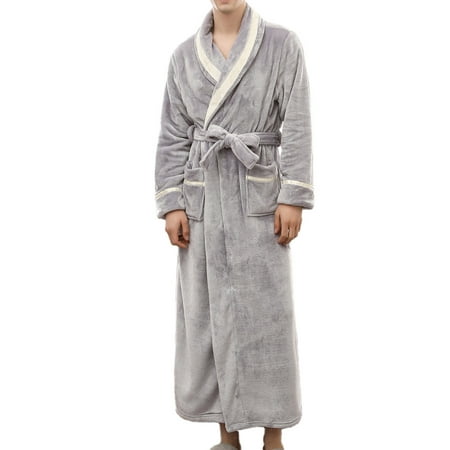 

Gaiseeis Men s Winter Lengthened Bathrobe Splicing Home Clothes Long Sleeved Robe Coat Gray M