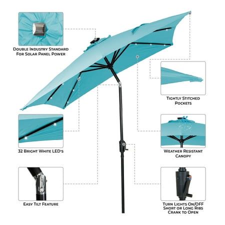 Sun Ray - 9'x7' Rectangular Solar Lighted Umbrella - Royal Blue