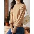 thumbnail image 2 of Stylish Puff Long-sleeved Knitted Half Turtleneck Sweater, Brown, Small, 2 of 5