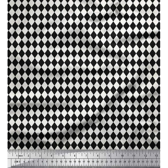 Soimoi Black Poly Georgette Fabric Diamond Geometric Printed Fabric 1 Yard 42 Inch Wide