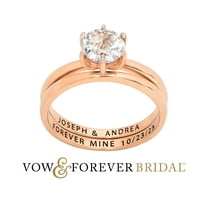 Vow & Forever Personalized Planet Bridal 14K Rose Gold over Sterling Silver Round White Topaz 2-Piece Engraved Wedding Ring Set ,Women's