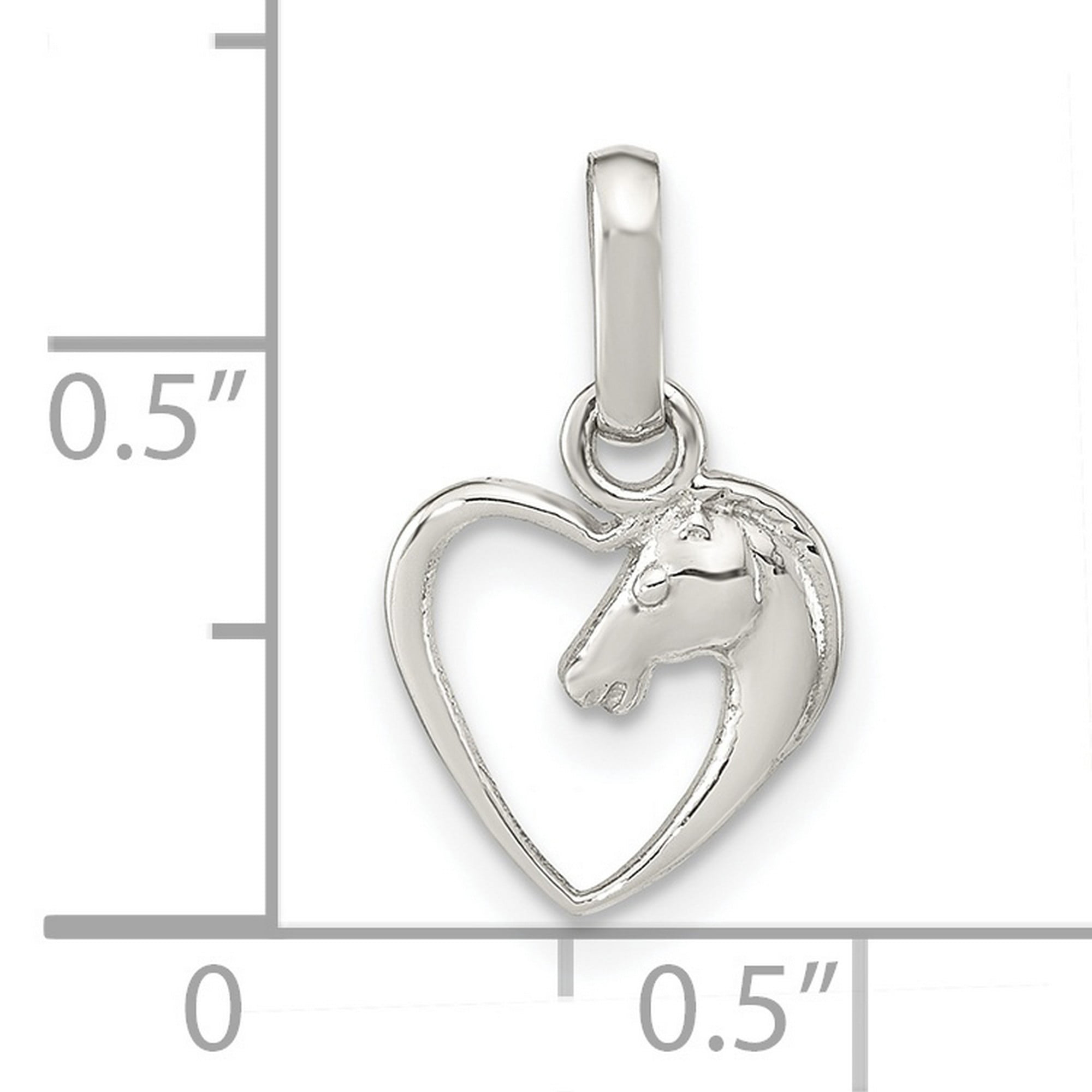 925 Sterling Silver Horse Head Open Heart Pendant Charm, Polished Equestrian Jewelry