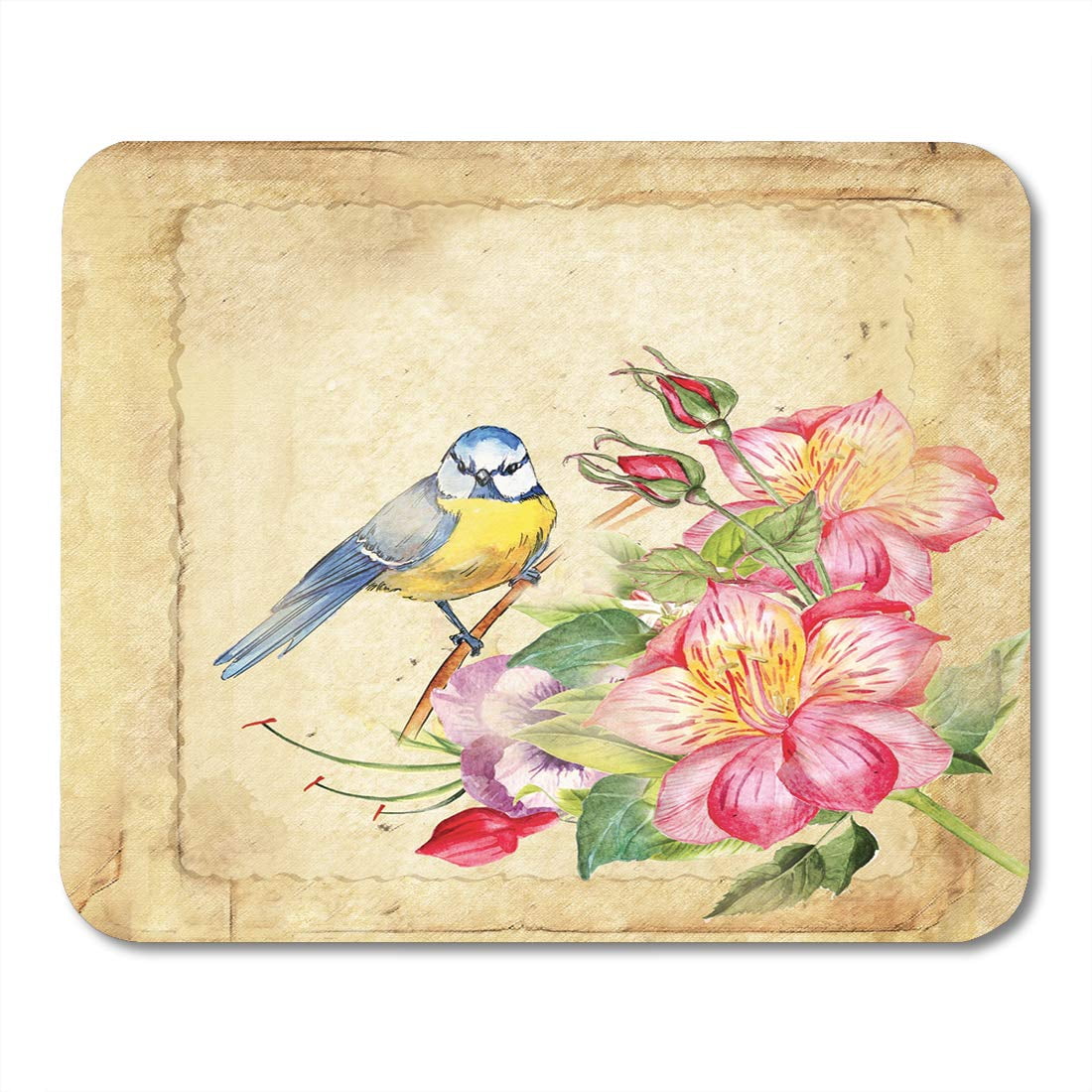 SIDONKU Flower Vintage with Flower's and Bird Watercolor Drawing