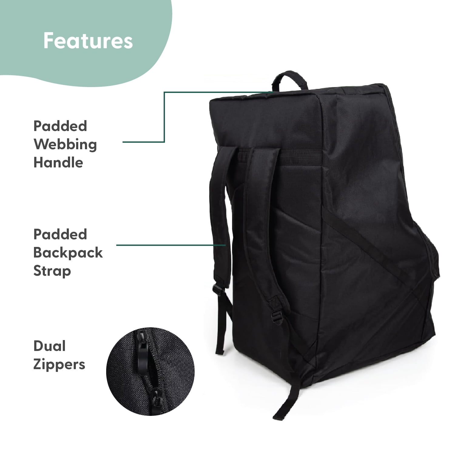 The Peanutshell Carseat Travel Bag for Airplane, Durable Padded Bag Gate Check Easy Carry Airport Car Seat Cover, Fits Most Graco, Evenflo, Toddler, Kids, Infant Baby Travel Essentials for Flying