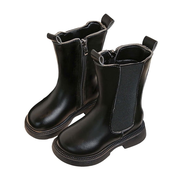 Girls High Top Chelsea Boots Stretch Slip on Zipper Ankle Booties Waterproof Round Toe Platform Winter Boots Black 8 Toddler