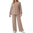 thumbnail image 3 of Cueply Two Piece Sets for Women Outfits Fall Lounge Set Sweatshirt Knit Pullover Sweater Tops Wide Leg Pants, 3 of 9