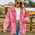 thumbnail image 4 of SWSMCLT Women's Jean Top Soft Jacket Long Sleeve Fall Pocket Ladies 80s Drop Shoulder Coat Oversized Spring Western Classic Pink Medium, 4 of 5