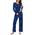 thumbnail image 3 of Aoujea 50% Off Clear! Plus Size Womens Pjs Sets Long Sleeve Pajamas for Women Comfy Fashion And Casual Loose Printed Round Neck Button Up Long Sleeved Pants Pajama Set Deals, 3 of 7
