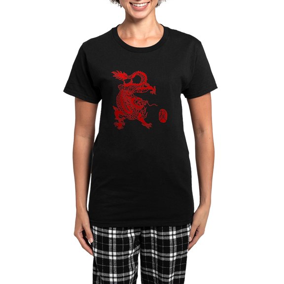 CafePress - Asian Dragon Women's Dark Pajamas - Women's Short Sleeve Print T-Shirt and Pants Dark Cotton Pajama Set