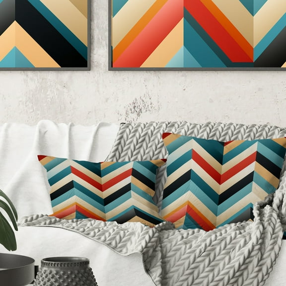 Designart "Mid Century Chic In Blue And Beige I" Geometric Printed Throw Pillow