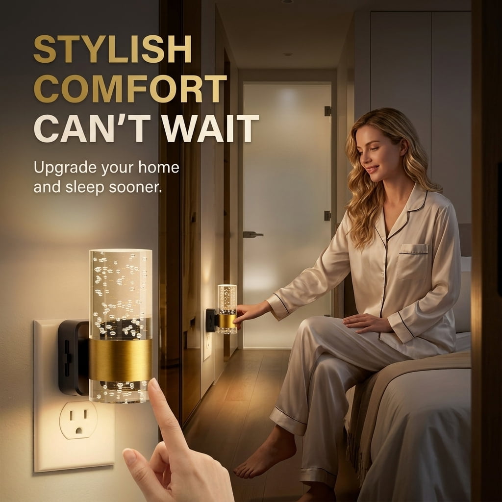 Beslands 2 Pack Dimmable LED Night Light Plug into Wall with Auto Light Sensor, Adjustable Brightness for Bathroom, Bedroom, Hallway, Stairway - Modern Acrylic Bubble Style (Gold) for Summer