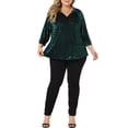 thumbnail image 2 of Agnes Orinda Women's Plus Size Velvet Semi Sheer Polka dots Peplum Blouse 1X Dark Green, 2 of 5