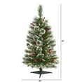 thumbnail image 4 of Nearly Natural 3' Green Frosted Pine Artificial Christmas Tree with Berries 50 Clear LED Lights, 4 of 9