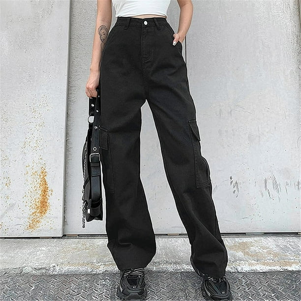 Women s High Waist Baggy Jeans Wide Leg Jeans Flap Pocket Side