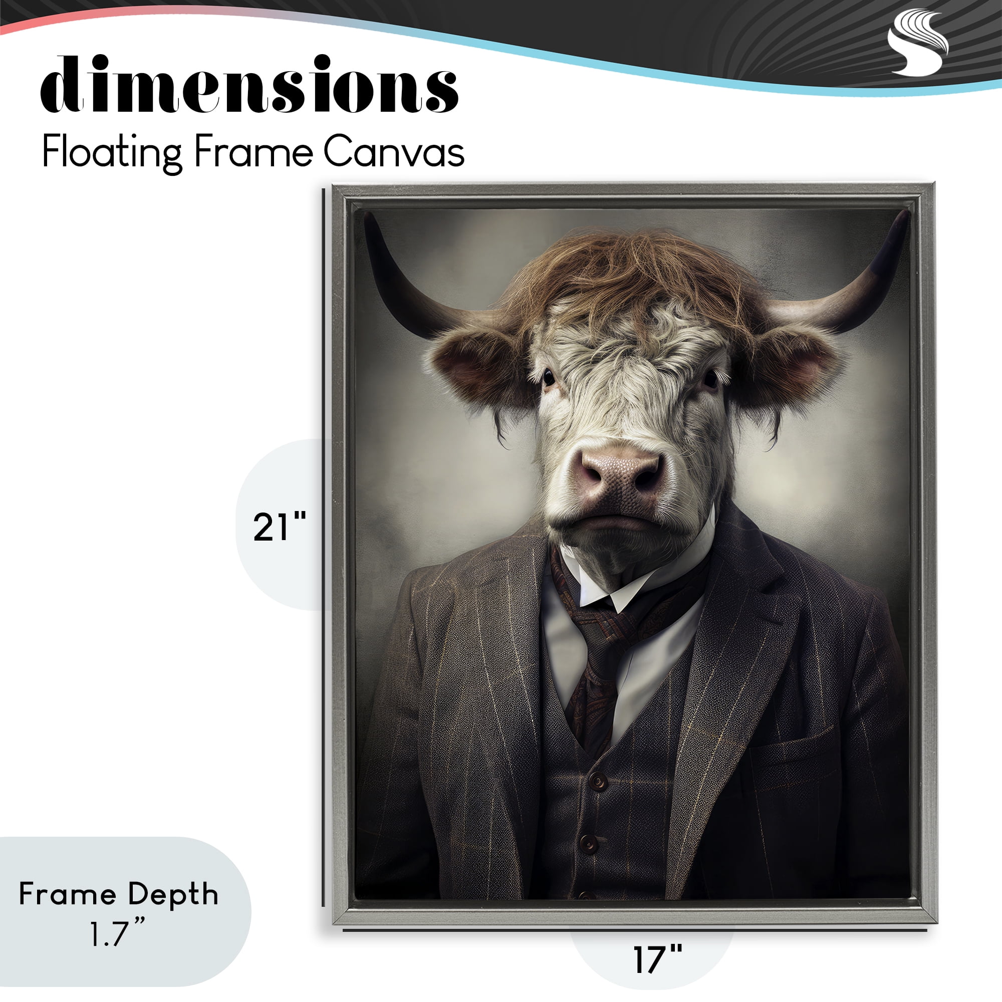 Stupell Industries Sophisticated Bull Portrait Gray Framed Floater Canvas Wall Art, design by Ray Powers