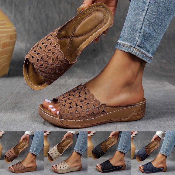 ssuyfkrb Women Sandals Solid Color Outdoor Sandals for Women Comfortable Women Sandals Shoes Brown 7