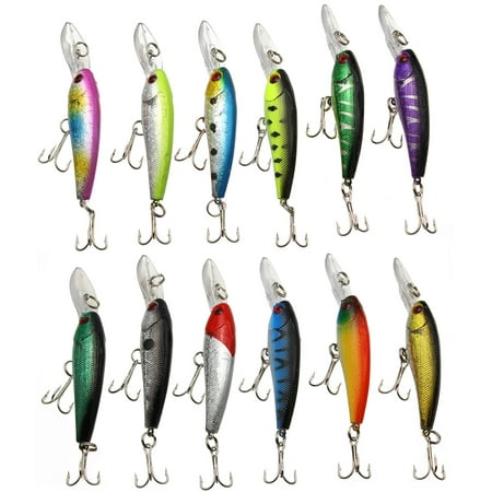 12 PCS Fishing Lures Crankbaits with Treble Hook Topwater Baits, Bass Minnow Popper Walleye Baits, 3.6 (Best Topwater Popper For Bass)