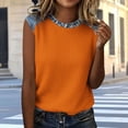 thumbnail image 4 of Sahpxhe Women's Waffle Knit Tank Tops with Denim-Like Trim Crew Neck Sleeveless Color Block Casual Summer Blouse Orange XXL, 4 of 7