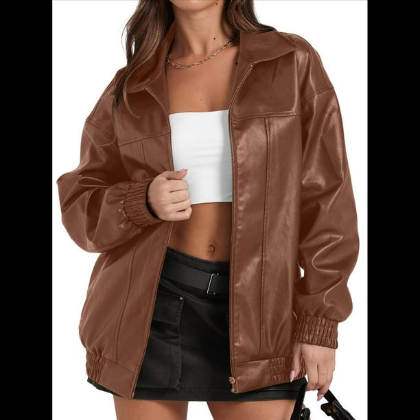 Chaqueta de Sintético para Mujer, Abrigos de Motociclista Extragrandes, Moda Otoño 2025, Ropa de Invierno Camello XL