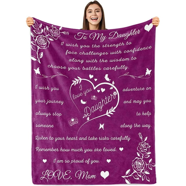 LHSHID Daughter Blanket Daughter Blankets from Mom Dad Birthday for Daughter I Love You Daughter Presents to My Daughter Daughter Soft Bed Flannel Letter Throw Blanket 30"x40"