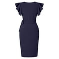 thumbnail image 3 of QYZEU Petite Dresses for Women Petite Length Casual Temperament Slim Fit Waist Cinching Pleated Solid Maxi Dresses V Neck Short Sleeve Lightweight Breathable Dresses Dark Blue XL, 3 of 4
