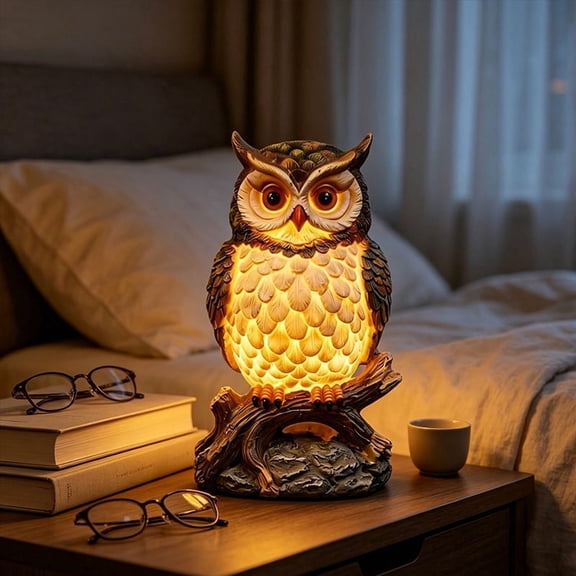 Donemore Owl Figurine Lamp Light Up Resin Night Light Decorative Statue Owl Shape LED Lamp for Bedroom Shelf Table Halloween Party Mood Lighting Decor