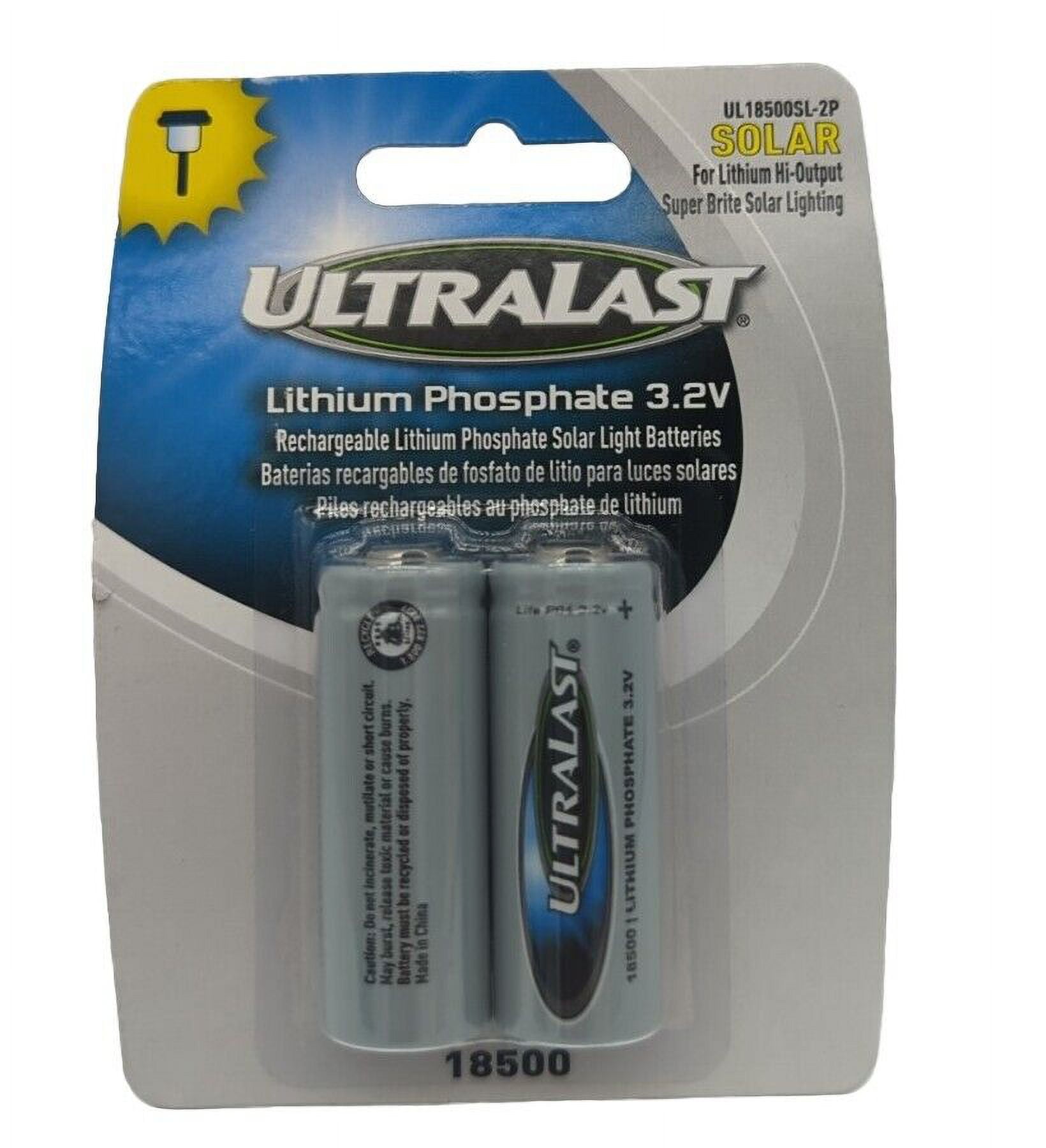 ULTRALAST High-Capacity 18500 LiFePO4 Batteries, 3.2V 1000mAh, 4-Pack for Solar Lights