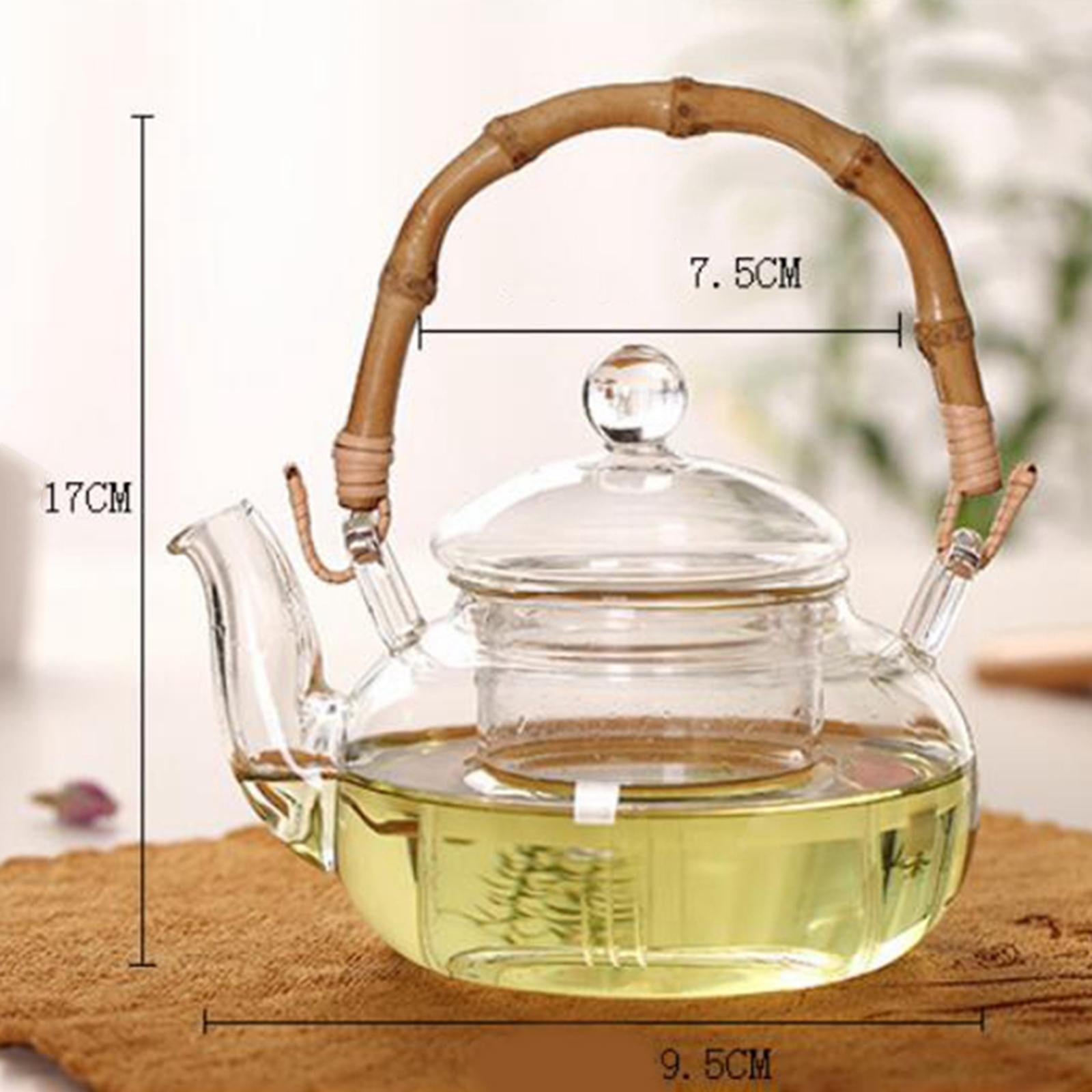 Ximing Glass Tea Pot With Infuser Wood Handle Tea Kettle Water For Juice Beverage Clear Height 13cm