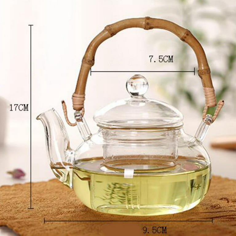Japanese Style Wooden Handle Clear Glass Tea Kettle Stovetop Safe
