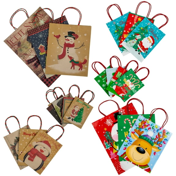 Northlight 20-Count Assorted Paper Christmas Themed Gift Bags