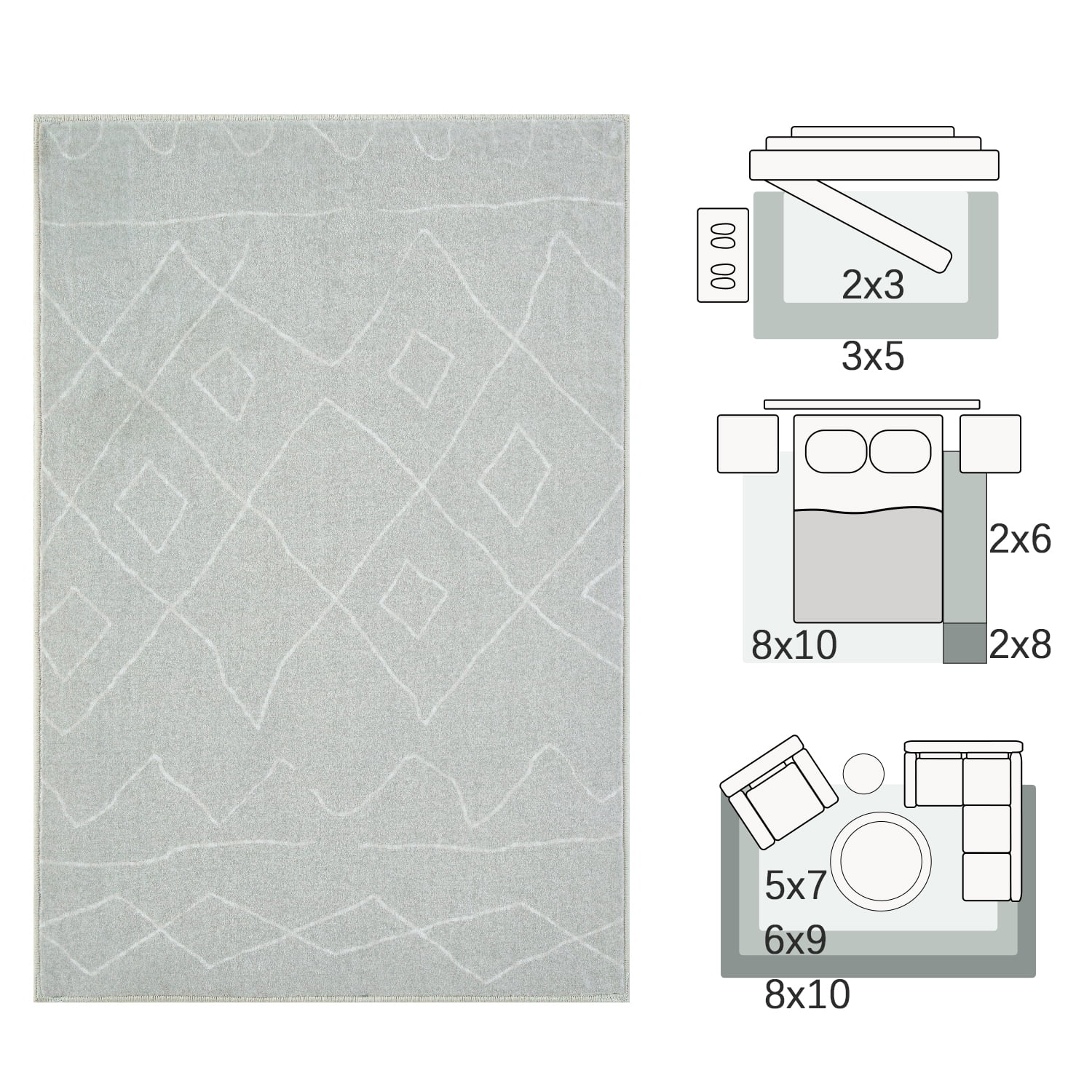 RUGKING 5x7 Area Rug Non Slip Washable Rug Modern Boho Carpet Gray Mat for Dinning Room Living Room Bedroom