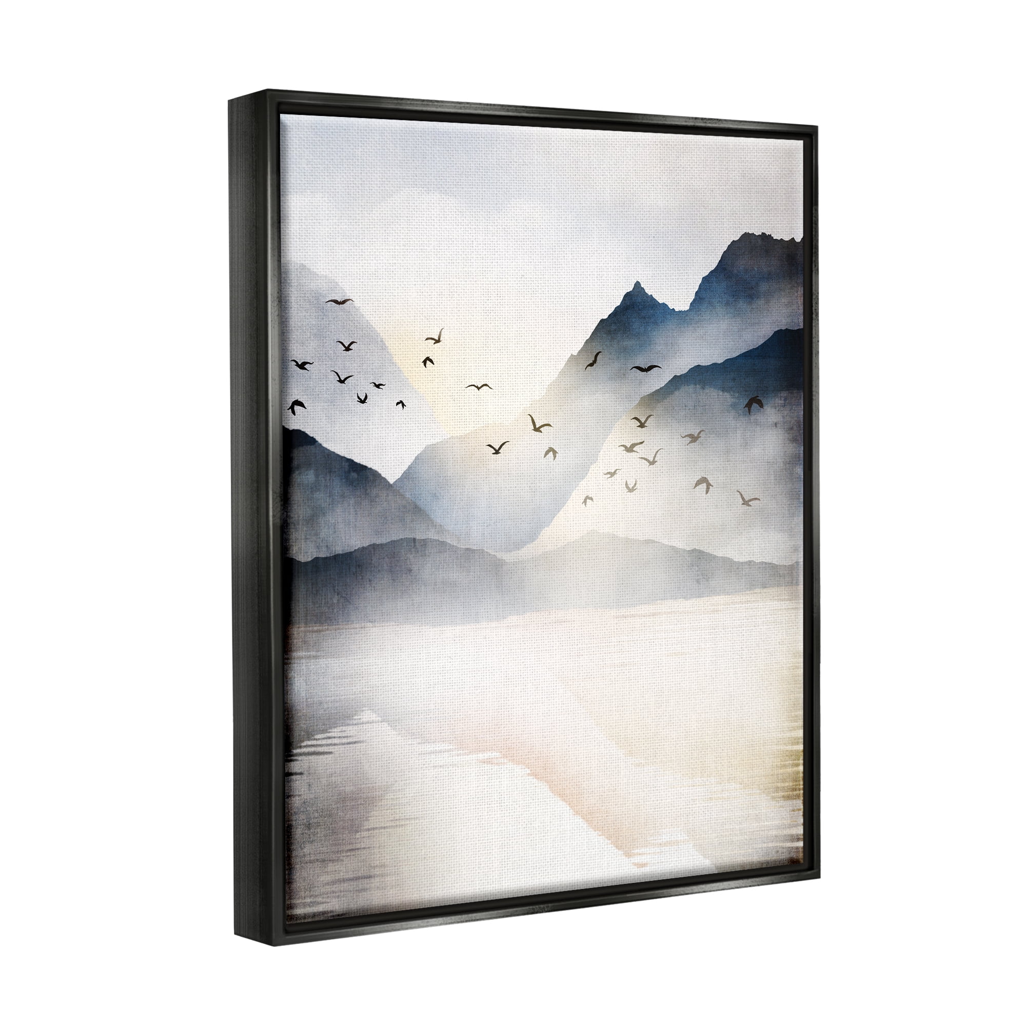 Stupell Mountain Lake Nature Wilderness Landscape Painting Black Floater Framed Art Print Wall Art