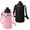 Black+Pink, variant on Mesh Water Bottle Holder with Adjustable Shoulder Strap and Pocket - Lightweight Carrier for Walking, Sports, Hiking, Camping