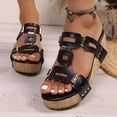 thumbnail image 2 of Women's Wedge Sandals Slip On Cork Platform Beach Sandal Fashion Metallic Comfortable Walking Dressy Shoes Black Size 9, 2 of 9