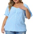 thumbnail image 2 of DARING DIVA Women's Plus Size Sweetheart V Neck Puff Short Sleeve Blouse 5X Blue, 2 of 6