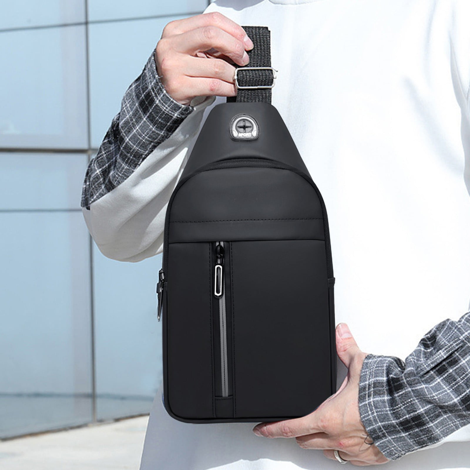 Polyester Sling Backpack Crossbody Daypack with Headphone Hole BZ - Crossbody Sling Daypack main image 2