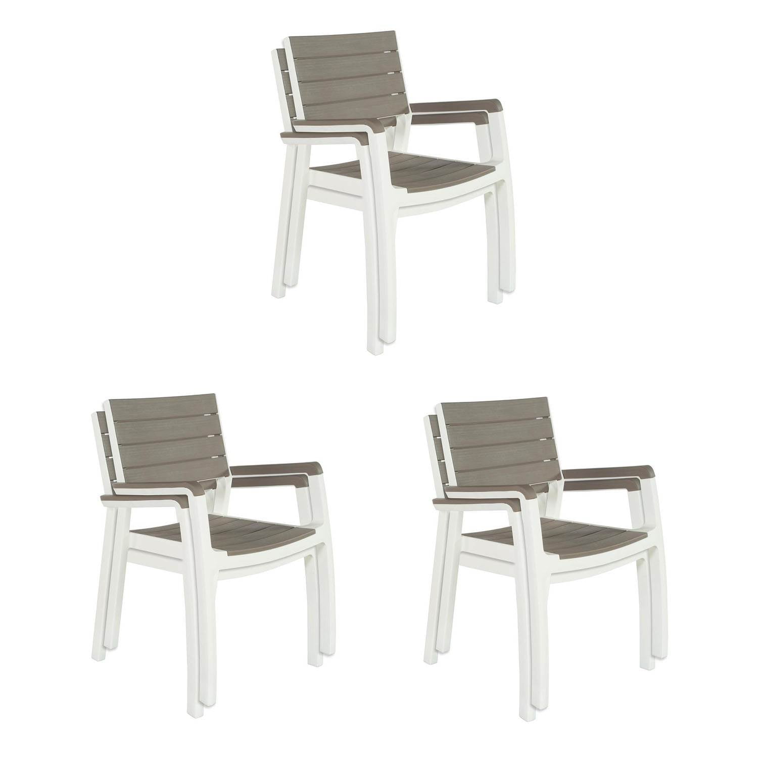 Keter Harmony White Cappuccino Modern Outdoor Patio Armchair 3 Pair 228898