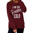 thumbnail image 2 of Camisetas de mujer con cuello redondo y manga larga con estampado de letras, Top holgado informal para uso diario, Color rojo vino, palabras blancas S, 2 of 6