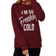 thumbnail image 2 of Camisetas de mujer con cuello redondo y manga larga con estampado de letras, Top holgado informal para uso diario, Color rojo vino, palabras blancas S, 2 of 6
