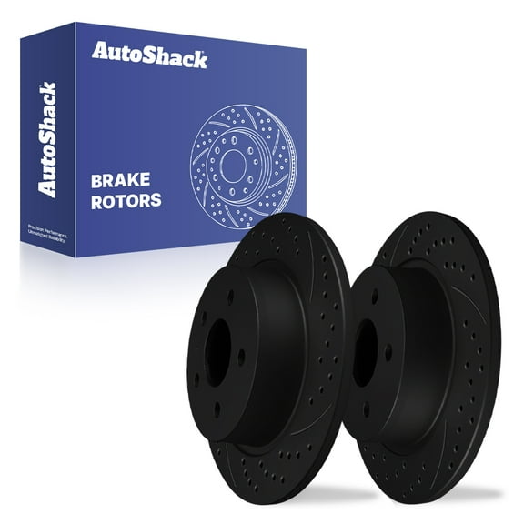 AutoShack Rear Solid Drilled & Slotted E-Coated Brake Rotors Black Finish 2-PC Set Replacement for 2013-2016 Ford Escape 2013-2018 Ford C-Max NightGuard 11.02" (280 mm)