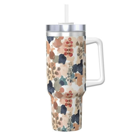 

Fuzoiu Watercolor Plants Print 40OZ Ice Bully Stainless Steel Insulated Cup with Handle and Straw - Perfect for Travel and Sports