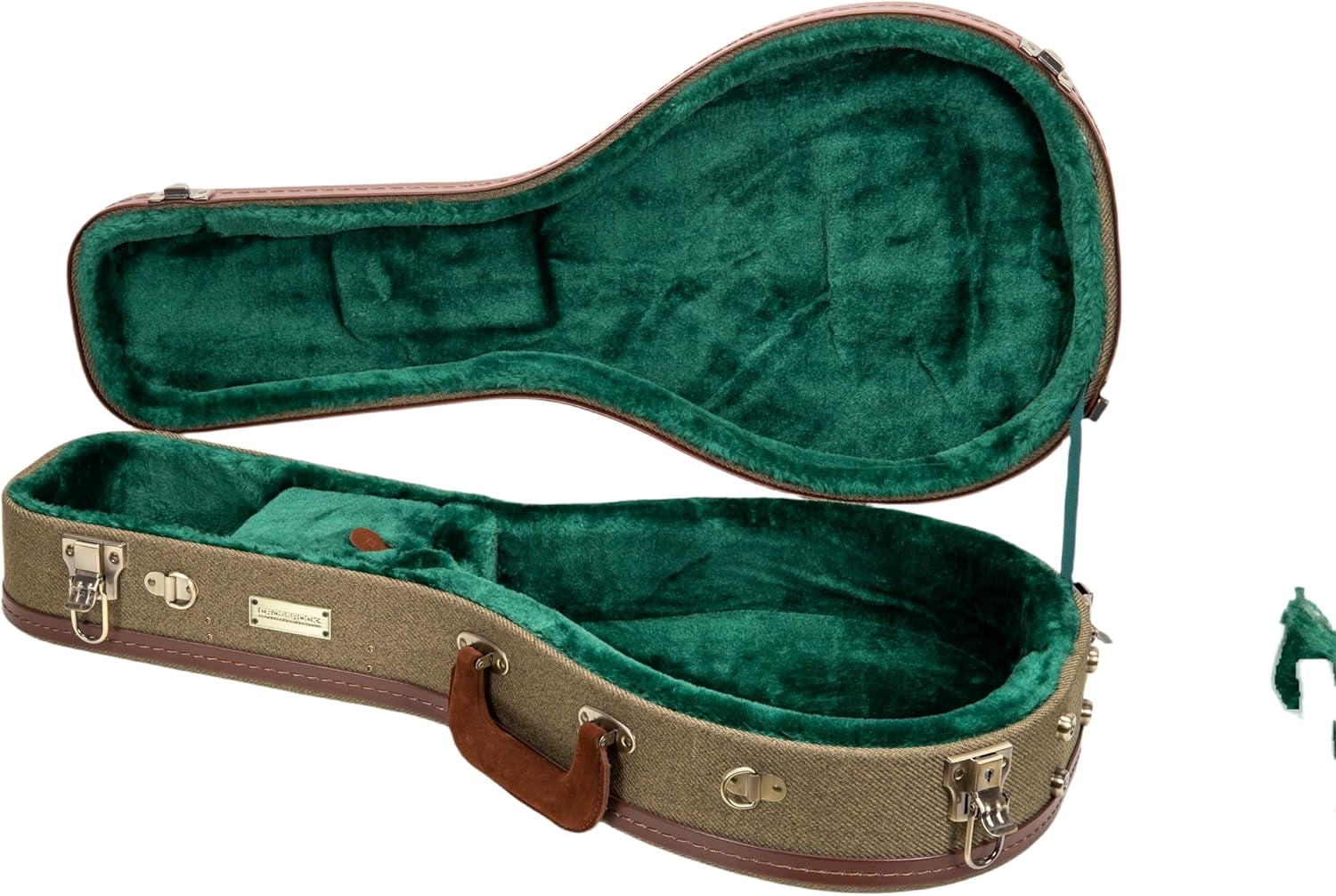 Crossrock Master Series- Wooden A-style Mandolin Case- Security Lock, Genuine Leather Handle, Reinforced Hardware, Metal Feet, Storage Space- Olive Green