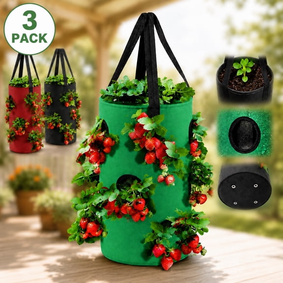 Rongsi Upside Down Tomato Planter-3 Gallon Hanging Strawberry Planter Durable Aeration Fabric Grow Bags for Vegetables (Set of 3- Red，Green and Black)