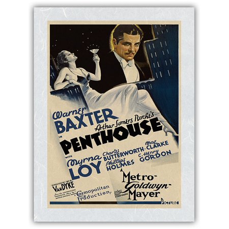 Penthouse - Starring Warner Baxter & Myrna Loy - Directed by W.S. Van Dyke - Vintage Film Movie Poster c.1933 - Japanese Unryu Rice Paper Art Print (Unframed) 12 x 16 in