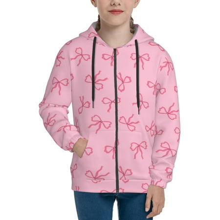 

Hoodies for Women Pink Bows Long Sleeve Sweatshirt Drawstring Zip Up Hoodie with Pockets Teen Girl Clothes