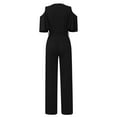 thumbnail image 3 of TQWQT Jumpsuits for Women Dressy Elegant V Neck Short Sleeve Cold Shoulder Wide Leg Belt Jumpsuits Black M, 3 of 6