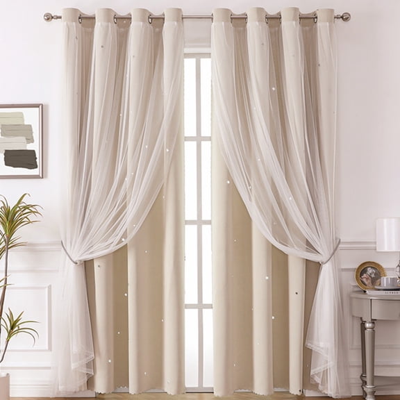 HCBY Star Lace Blackout Curtains, Double Layer Sheer Star Pattern Curtains, Thermal Insulated Bedroom Curtains, 40x51in Curtains for Living Room