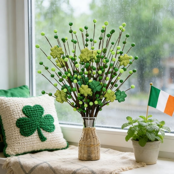 Simulated Clovers 43cm Gold Powder Twig For As St. Patrick's Day Decoration, Holiday Decor Accessory, General Purpose Home Use for Seasonal Display and Festive Household Ornament